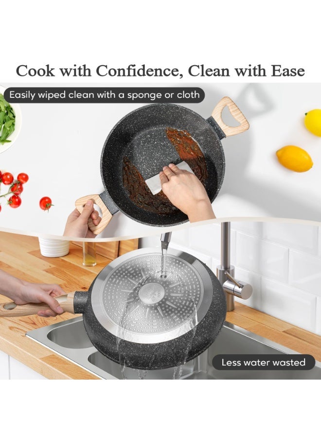 BOAO Upgrade Your Kitchen with BOAO Nonstick Pots and Pans Set - 12-Piece Cookware Set Featuring FDA-Certified Safety, Effortless Cleaning & Elegant Design - Compatible with All Stove Types (Black) - Image 5